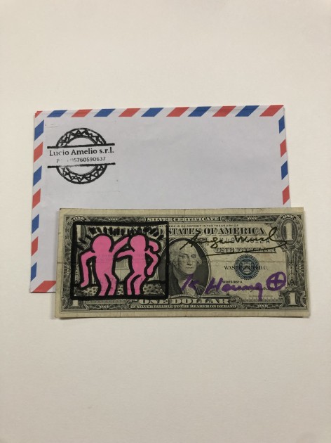 One-Dollar Bill Hand Signed by Keith Haring and Andy Warhol