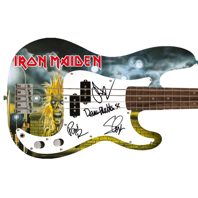 Iron Maiden Signed Pickguard Custom Fender Bass Guitar