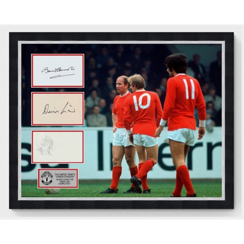 Bobby Charlton, Denis Law And George Best The United Holy Trinity Signed Display