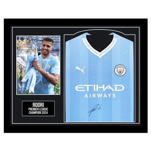 Rodri's Manchester City Premier League Champion 2024 Signed and Framed Shirt