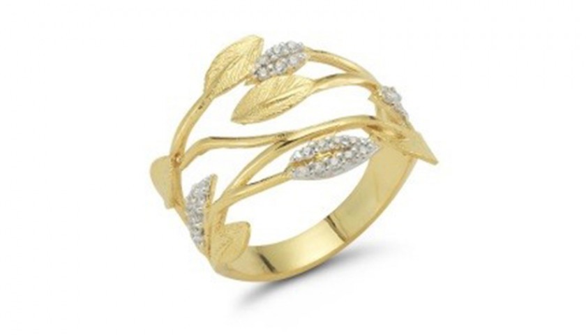 I. Reiss 14k Y Gold & Diamond Leaf Ring