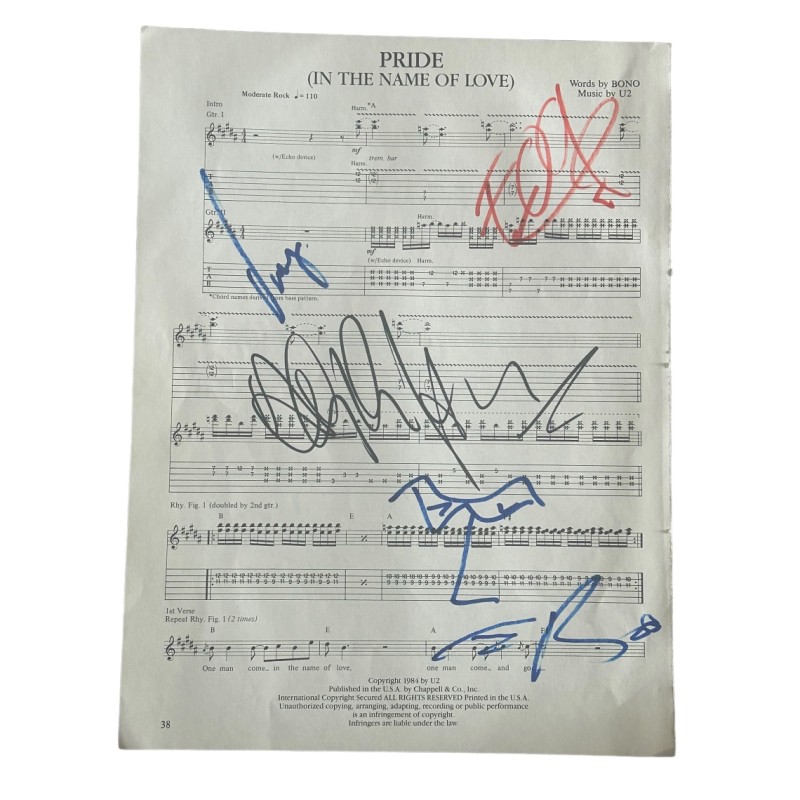 U2 Signed Pride (In The Name Of Love) Sheet Music