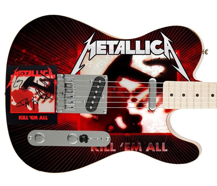 Chitarra con grafica personalizzata firmata Metallica