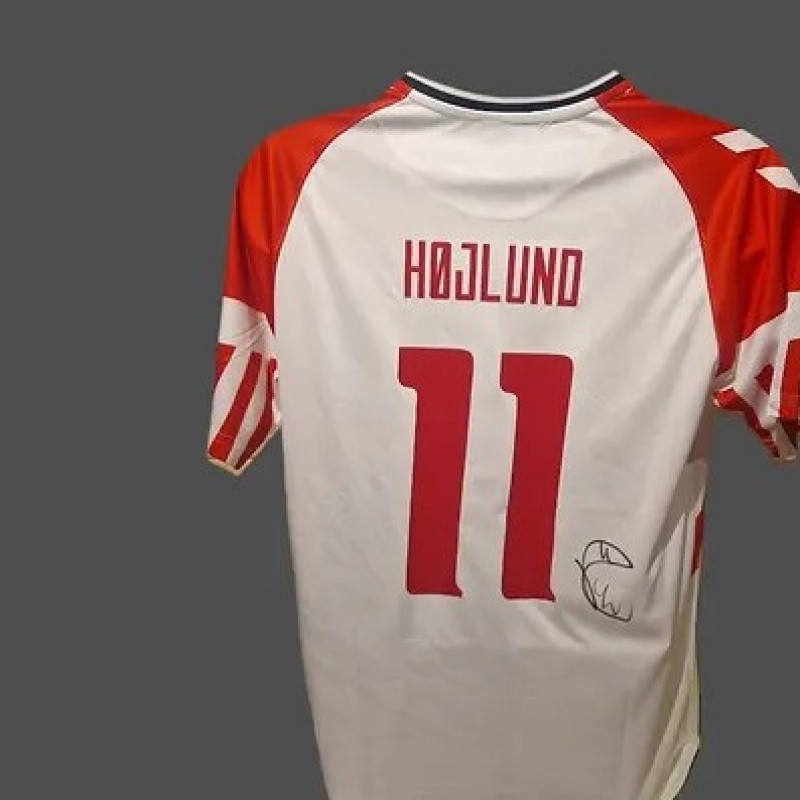 Rasmus Hojlund's Denmark 2023/24 Signed and Framed Shirt 