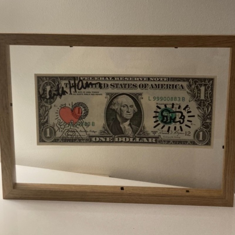 Dollaro disegnato e firmato a mano da Keith Haring