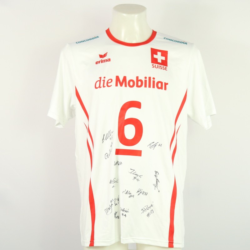 Switzerland jersey - athlete Giger - of the men's national team at the European Championships 2023 - autographed by the team