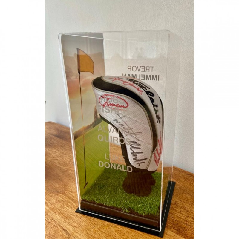 Golf Driver Head Cover Signed by Seven Golf Players in Display Case