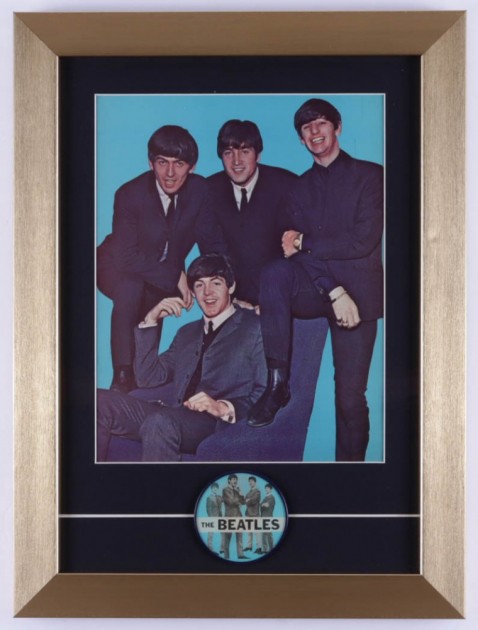 The Beatles Framed Photo Display with Vintage Pin
