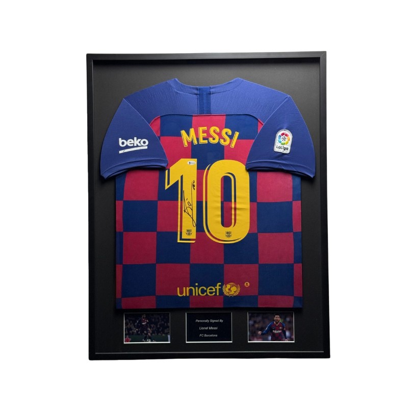 Lionel Messi's Barcelona 2019/20 Signed and Framed Home Shirt