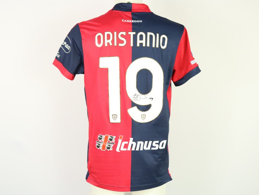 Oristanio's Unwashed Signed Shirt, Cagliari vs Hellas Verona 2024 "Keep Racism Out"