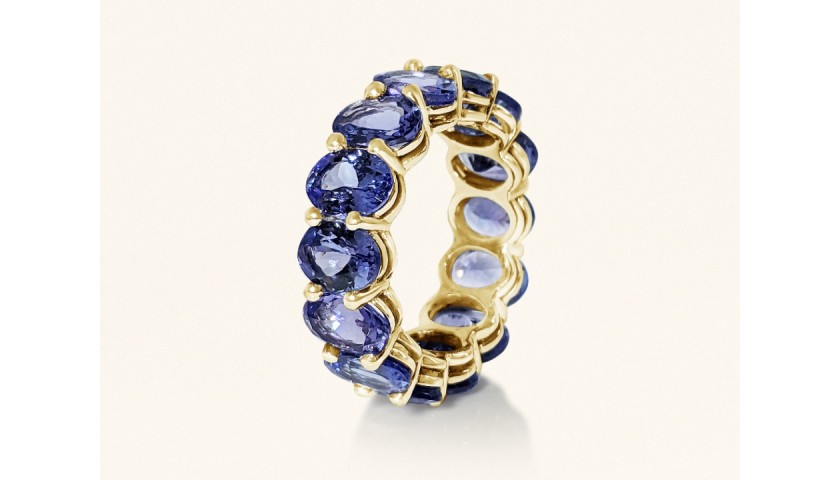 Eternity Band Oval Tanzanite Ring set in Gold 14K