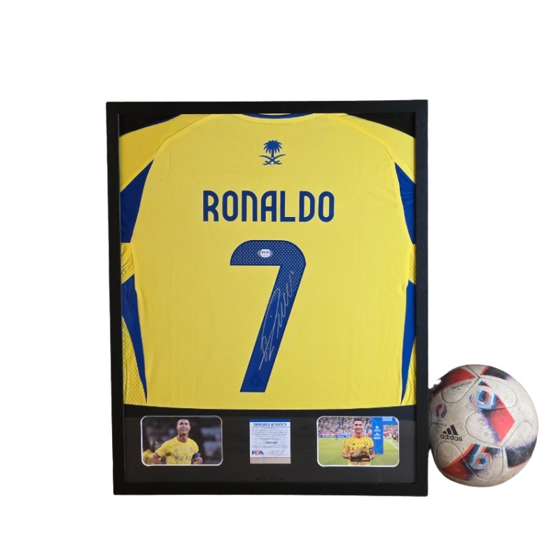 Cristiano Ronaldo's Al-Nassr FC Signed Shirt in a Deluxe High-Quality Frame