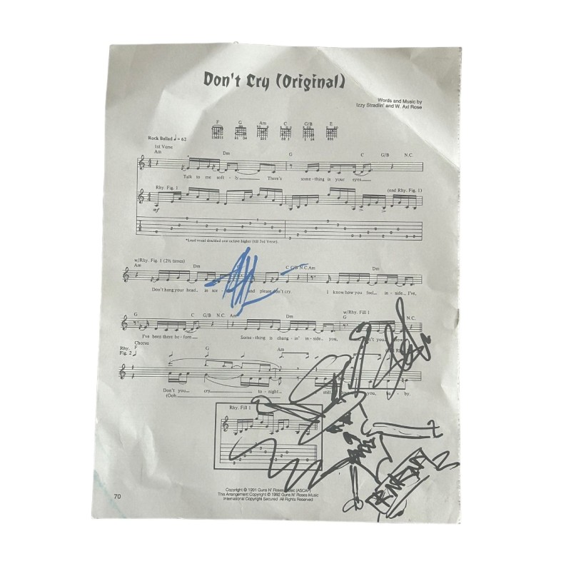 Guns N' Roses Signed Don't Cry Sheet Music