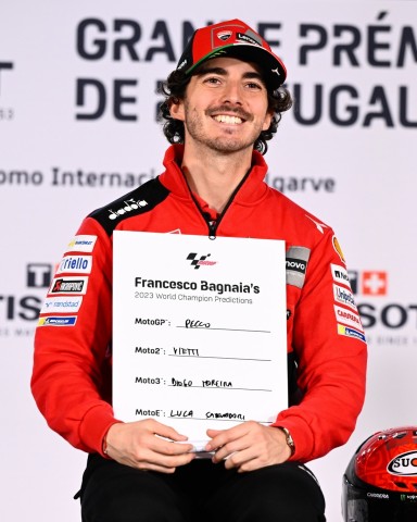 Francesco Bagnaia's Signed 2023 World Champion Predictions Board from the First Official Press Conference of the 2023 MotoGP™ Season
