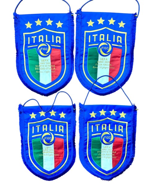 Italy's Collection of Four Match-Issued Pennants, EURO 2020 Final Phase