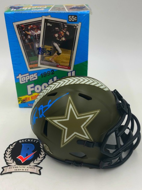 Deion Sanders Signed Mini Helmet And 1992 Topps NFL Football Picture Cards