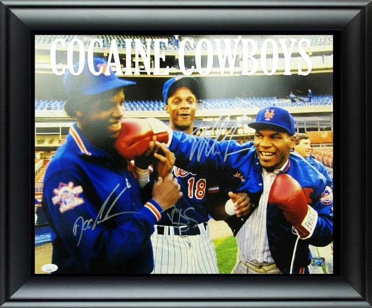 Mike Tyson, Darryl Strawberry and Dwight Gooden Signed and Framed Picture