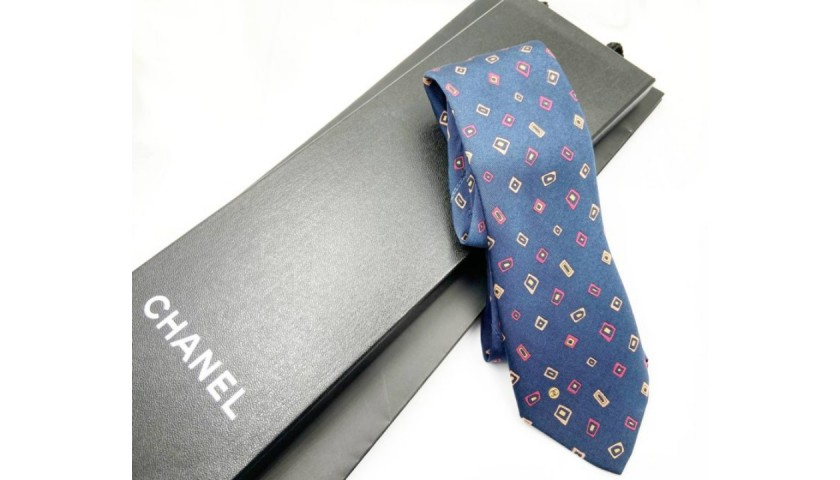 Chanel Vintage Men’s Square Blue Silk Tie