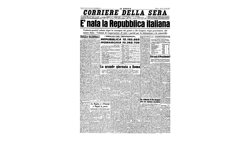 Corriere della Sera 1946 Newspaper - The Italian Republic is Born