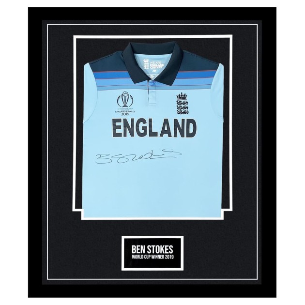 Ben Stokes' England Signed and Framed Cricket World Cup Winner 2019 Shirt