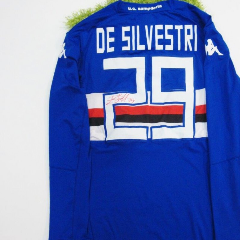 Maglia De Silvestri Sampdoria, preparata/indossata 2014/2015 - firmata