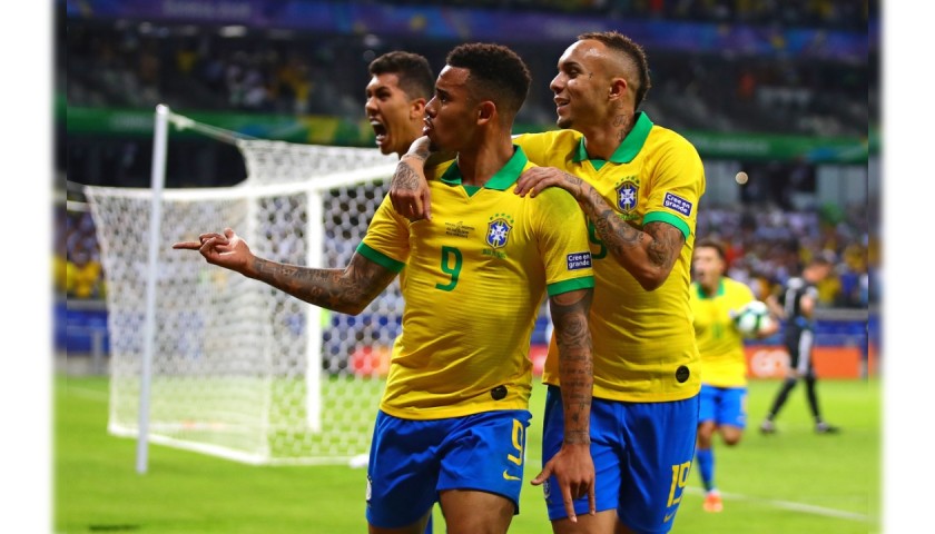 Neres' Match Shirt, Brazil-Peru 2019 - Signed by the Squad