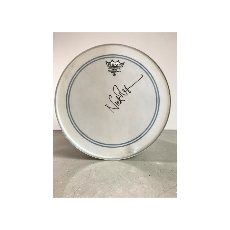 Pelle per batteria Remo autografata da Nick Mason dei Pink Floyd 