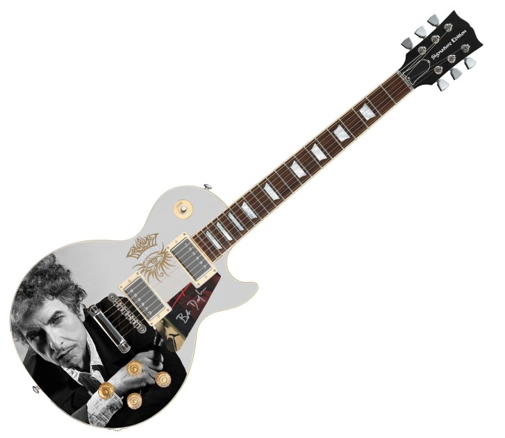 Bob Dylan Signed Custom Graphics Guitar