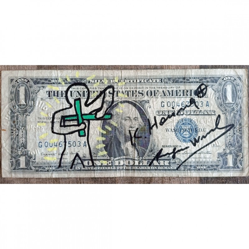 Keith Haring, Andy Warhol and Lucio Amelio Signed One Dollar Banknote