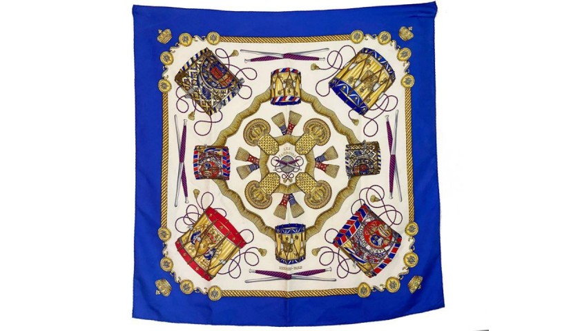 Hermes Les Tamobours Blue Scarf - CharityStars