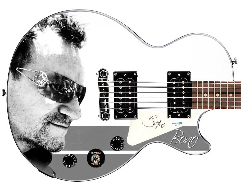 Bono degli U2 ha firmato la chitarra Epiphone personalizzata con grafica "My Best Side".