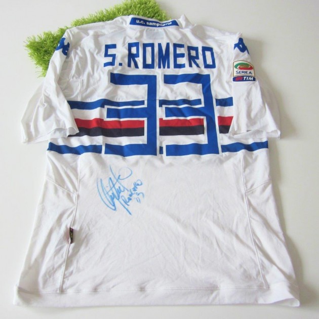 Romero Sampdoria match issued shirt, Sampdoria-Genoa 24/2/2015 - signed