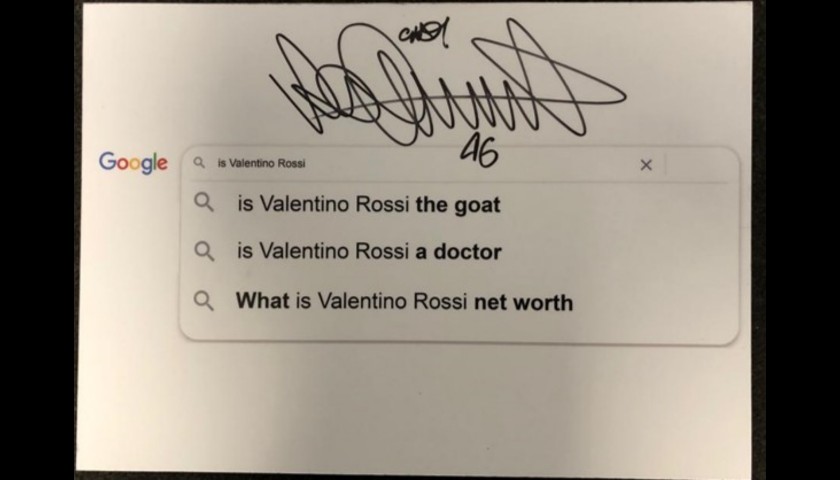 Signed Valentino Rossi 'Top 3 Google Searches' Board from the Grand Prix of Styria 