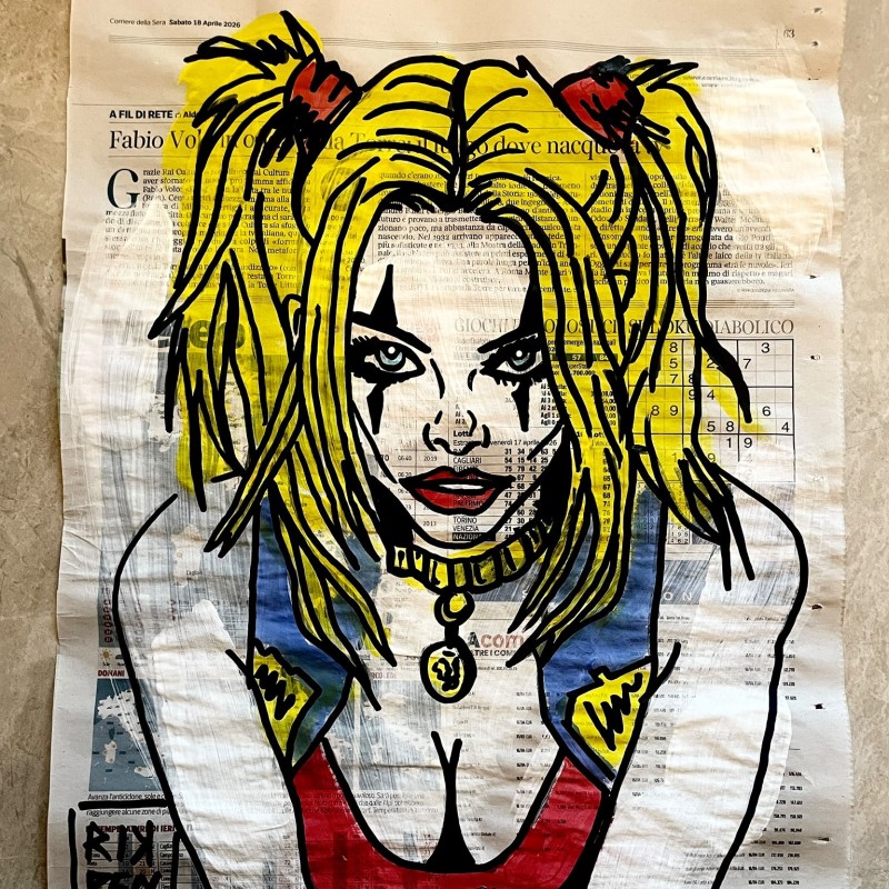 Harley Quinn – Unique Piece on Newspaper by RikPen