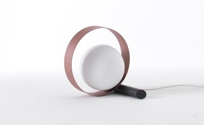 Riflessi - 2 Bubble T Small Table Lamps with White Globe, Graphite Stem, and Rose Gold Ring