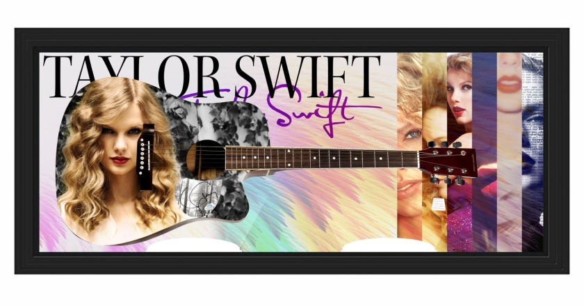 Taylor Swift Signed Custom Graphics Guitar in a Display Case