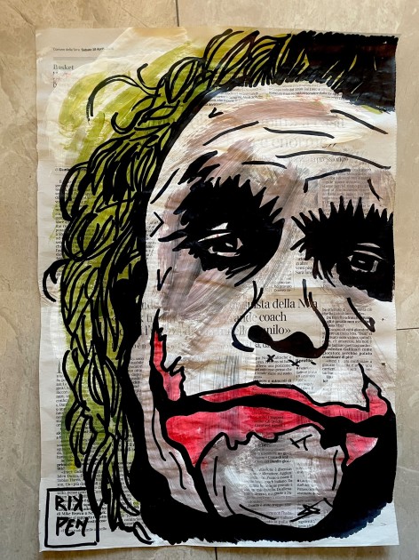 Heath Ledger Joker Tribute – Unique Artwork on Newspaper by RikPen