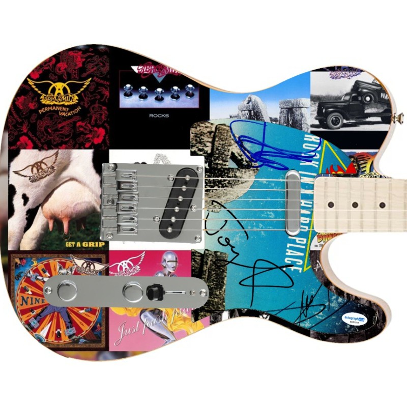 Chitarra grafica Fender Tele degli Aerosmith firmata "Chronicles of Rock" Custom 1/1