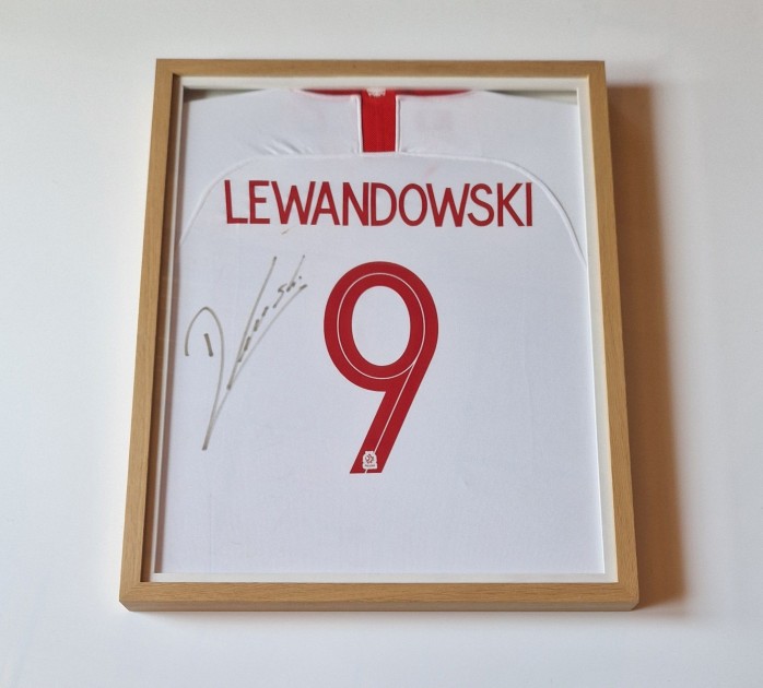 Maglia della Polonia di Lewandowski firmata e incorniciata