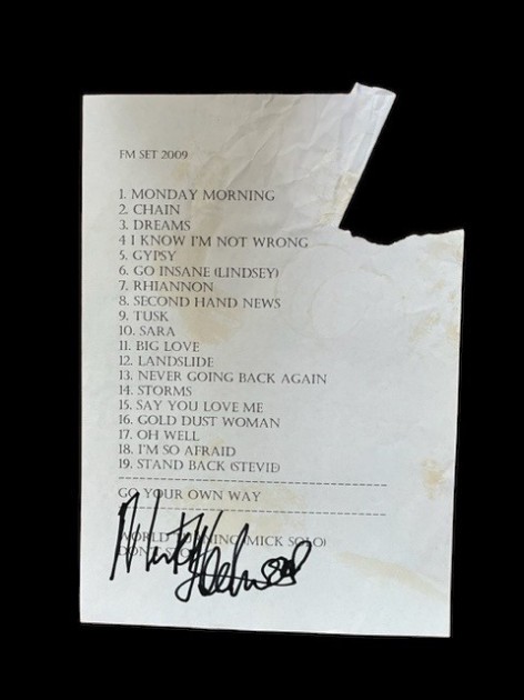 Mick Fleetwood of Fleetwood Mac Signed 2009 Setlist