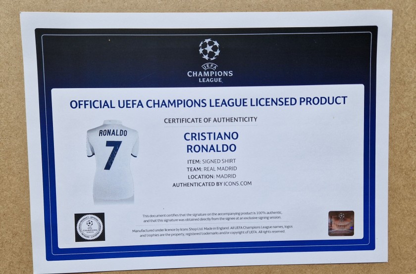 Cristiano Ronaldo and Ronaldo's Real Madrid Signed and Framed Shirt