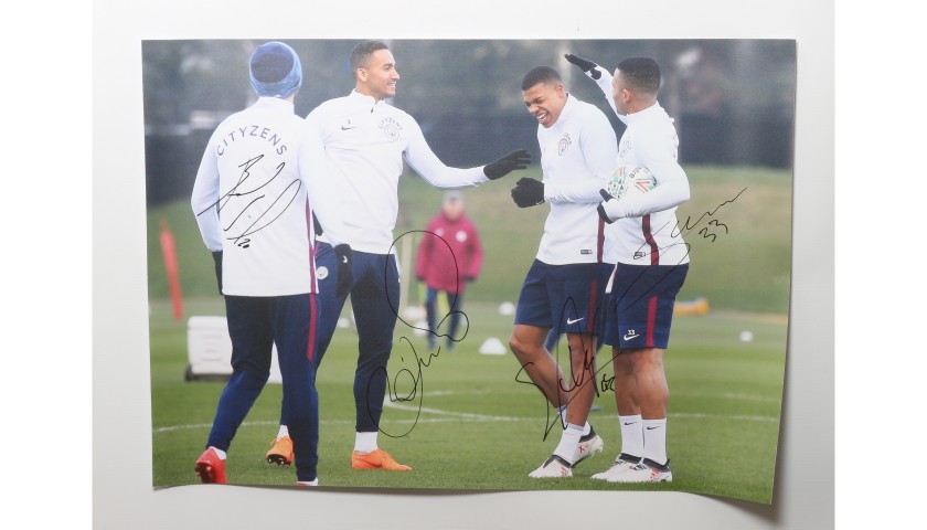 'Training' Danilo, Bernardo Silva, Lucas Nmecha, Gabriel Jesus Signed Photo