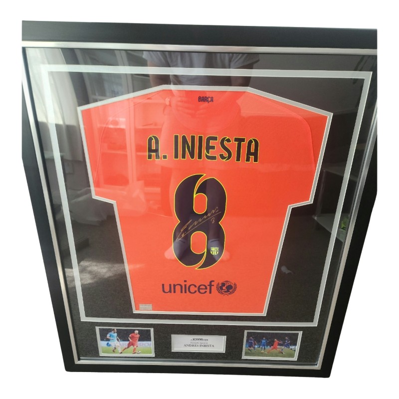Iniesta's FC Barcelona 2014/15 Signed and Framed Away Shirt