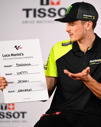 Luca Marini's Signed 2023 World Champion Predictions Board from the First Official Press Conference of the 2023 MotoGP™ Season