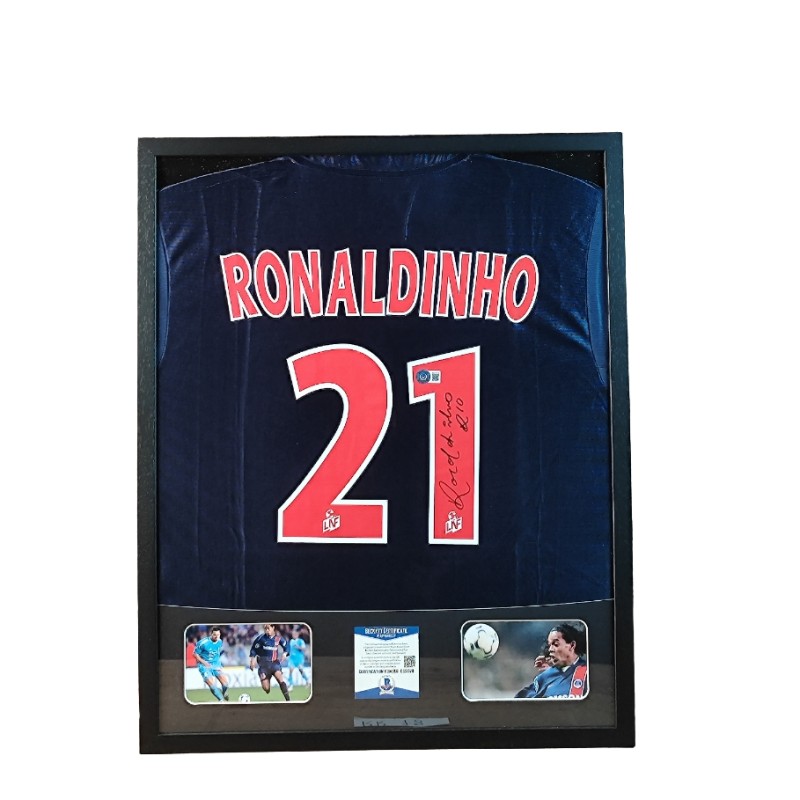 Ronaldinho's Paris Saint-Germain Signed Shirt in a Deluxe High-Quality Frame