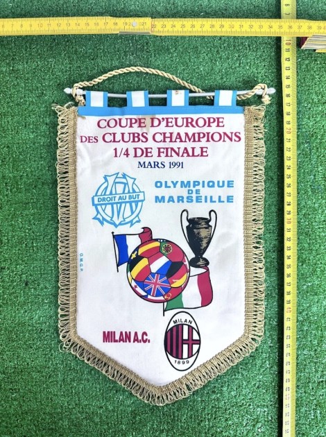 Milan vs Olimpique Marseille Official Pennant, UCL Quarter Finals 1991