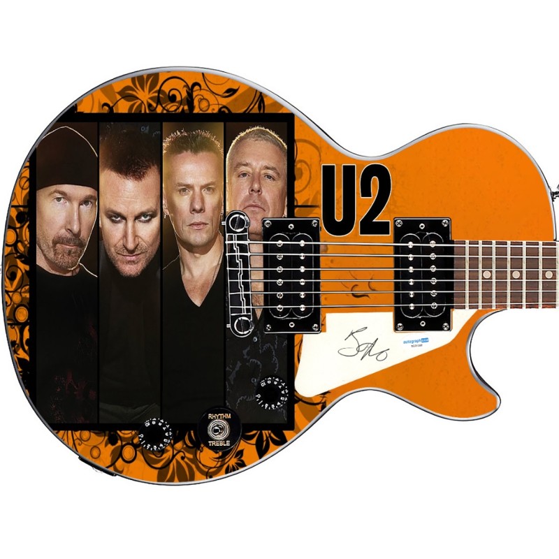 Bono degli U2 firma una chitarra Epiphone grafica personalizzata