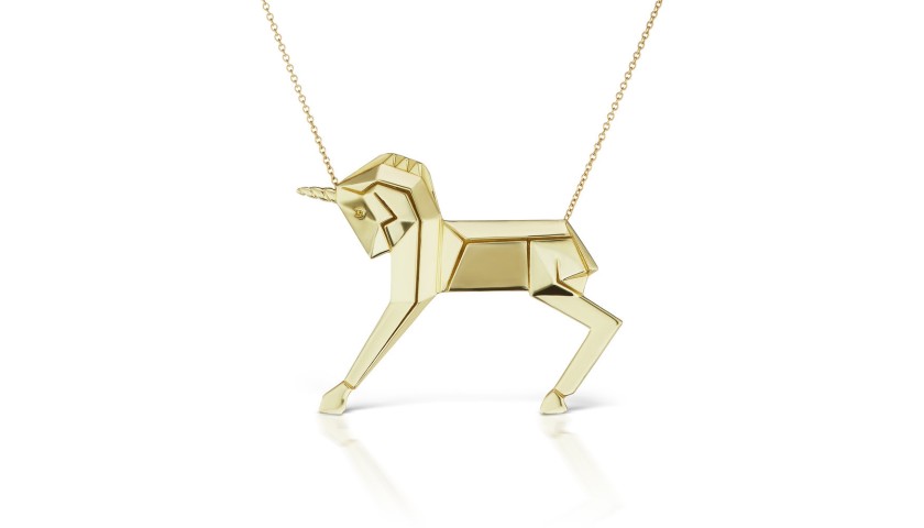 Gold and Diamond Unicorn Necklace by Mas Bisjoux