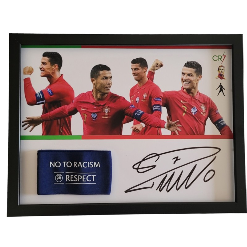 "No To Racism" Captain's Match-Issued Armband - With Photo Signed by Cristiano Ronaldo