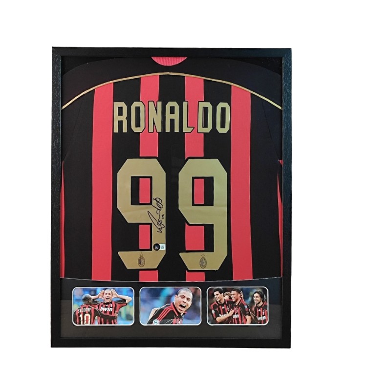 Ronaldo Nazario's AC Milan Signed Shirt in a Deluxe High-Quality Frame